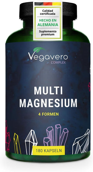 Magnesio Complex | 375 Mg De Magnesio | Citrato + Bisglicinato + Taurato + Malato | 180 Cápsulas | Vitamina B6 & B2 | Sin Aditivos & Vegano | Vegavero