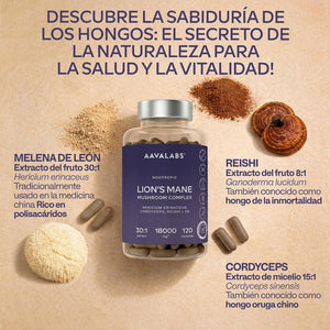 Melena De Leon 18,000Mg (30:1) + Zinc, Reishi & Cordyceps - Alta Potencia Lions Mane Mushroom Pastillas -120 Melena De Leon Capsulas - Nootropicos