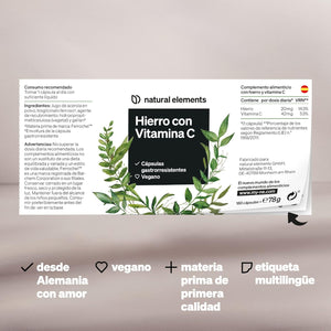 Ferrochel™ Hierro Con Vitamina C (42Mg) - 180 Cápsulas Gastrorresistentes - 20Mg De Bisglicinato De Hierro (Quelato De Hierro) - Materia Prima De Primera Calidad - Probado En Laboratorio Y Vegano