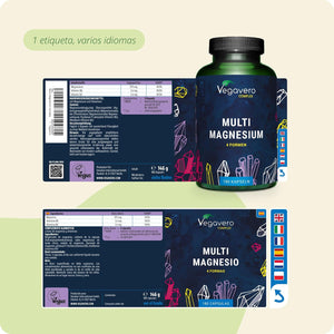 Magnesio Complex | 375 Mg De Magnesio | Citrato + Bisglicinato + Taurato + Malato | 180 Cápsulas | Vitamina B6 & B2 | Sin Aditivos & Vegano | Vegavero