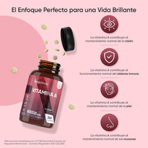 Vitamina a 10000 UI - 365 Comprimidos De Acetato De Retinol Vegano Y Sin OGM Para 1 Año - La Vitamina a Contribuye Al Mantenimiento Normal De La Vista (EFSA)